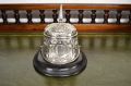 Victorian silver inkwell mounted on wooden plinth Thumbnail 2