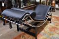 Cassina designer LC4 chrome and black leather chaise Thumbnail 3