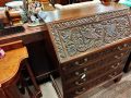 19th century carved oak bureau with gilt metal handles Thumbnail 3