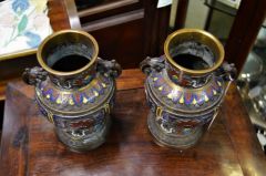 Pair of metalware japanese vases Thumbnail 3
