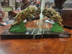 Pair of art deco gilt metal & marble book ends Thumbnail 3