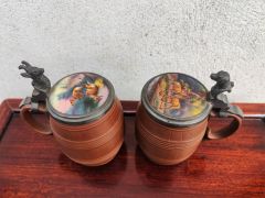 Pair of hand painted pottery tankards Thumbnail 2