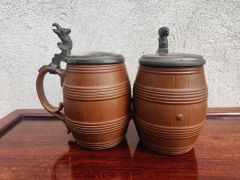 Pair of hand painted pottery tankards Thumbnail 3