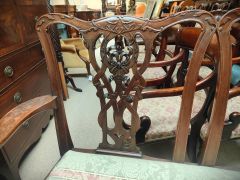 19th century mahogany Chippendale style chair back settee with upholstered seat Thumbnail 3