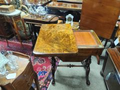 Victorian burr walnut sewing table Thumbnail 3