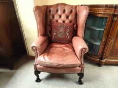 Pair of leather wing back armchairs Thumbnail 2