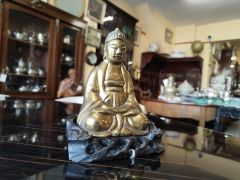 Chinese brass budda on stand Thumbnail 2
