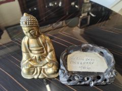 Chinese brass budda on stand Thumbnail 3