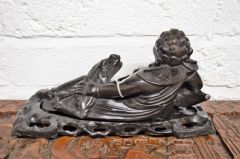 Chinese  hardwood reclining figure on stand Thumbnail 3