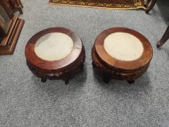 Pair of chinese hardwood & marble vase stands Thumbnail 2