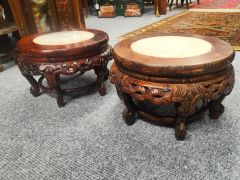 Pair of chinese hardwood & marble vase stands Thumbnail 4