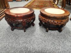 Pair of chinese hardwood & marble vase stands Thumbnail 3