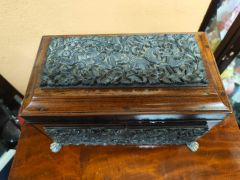 19th century mahogany carved tea-caddy Thumbnail 2