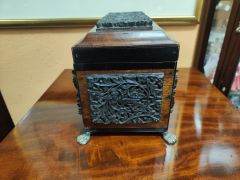 19th century mahogany carved tea-caddy Thumbnail 3