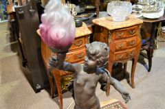 19th century spelter figure / light  on marble plinth  Thumbnail 2