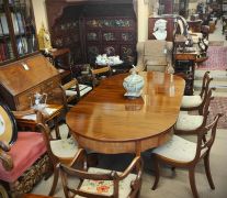1930s D-ended dining room table & six sabre leg chairs (four chairs & two carvers) Thumbnail 2