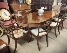 1930s D-ended dining room table & six sabre leg chairs (four chairs & two carvers) Thumbnail 3