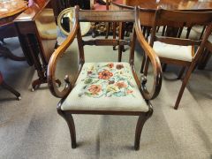 1930s D-ended dining room table & six sabre leg chairs (four chairs & two carvers) Thumbnail 6