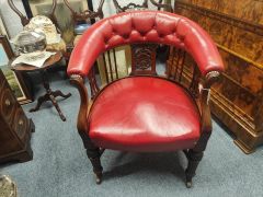 Victorian mahogany leather armchair Thumbnail 2