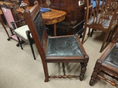 Pair of oak , leather embossed hall chairs Thumbnail 4