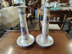 Pair of porcelain poole candlesticks Thumbnail 2