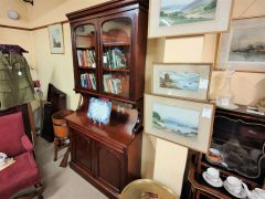 Victorian mahogany two door bookcase with back mirror  Thumbnail 2