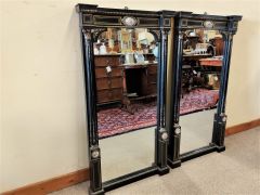 Pair of ebony pier mirrors with porcelain plaques Thumbnail 2
