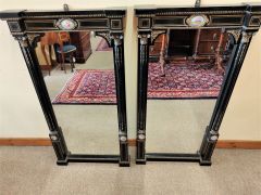 Pair of ebony pier mirrors with porcelain plaques Thumbnail 4