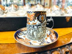 Cased set of twelve royal crown derby coffee cans & saucers in silver holders Thumbnail 3