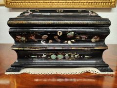 Victorian paper mache & mother of pearl tea caddy Thumbnail 2