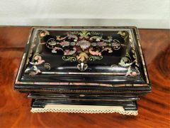 Victorian paper mache & mother of pearl tea caddy Thumbnail 3