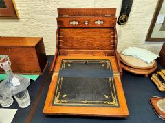 Edwardian oak cabint with writing slope & calander Thumbnail 3