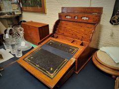 Edwardian oak cabint with writing slope & calander Thumbnail 4