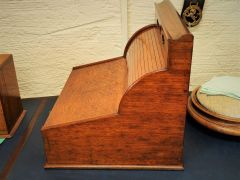 Edwardian oak cabint with writing slope & calander Thumbnail 3