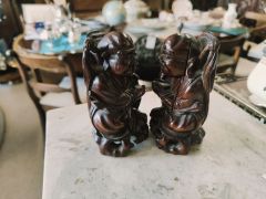 Pair chinese wooden carved figures Thumbnail 2