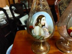 Pair of bohemian hand painted glass vases Thumbnail 2