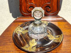 Victorian coromandel & brass circular ink stand Thumbnail 2