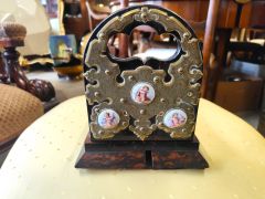 Coromandel & brass book slide with porcelain cherubs  by howell james & Co , regent street london Thumbnail 3