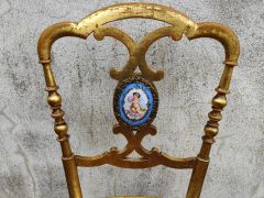 Victorian giltwood chair with wicker seat and porcelain inset Thumbnail 2