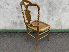 Victorian giltwood chair with wicker seat and porcelain inset Thumbnail 4