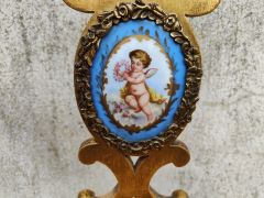 Victorian giltwood chair with wicker seat and porcelain inset Thumbnail 3