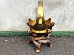 African carved wooden stand with brass pot  Thumbnail 3
