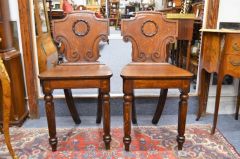 Pair of oak hall chairs  Thumbnail 3