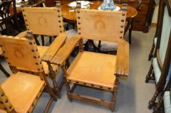 Set of eight dining chairs, leather & oak  Thumbnail 3