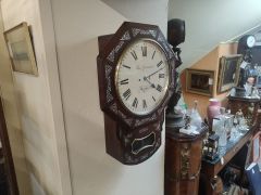 19th century rosewood & mother of pearl inlaid cased double fusee wall clock Thumbnail 2