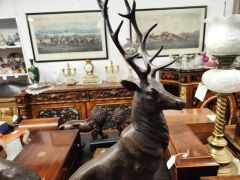 Pair of bronze stags on marble plinth bases  Thumbnail 3
