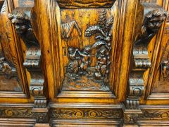 Three door carved oak bookcase Thumbnail 4
