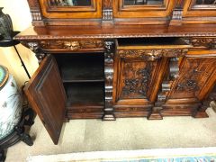 Three door carved oak bookcase Thumbnail 3