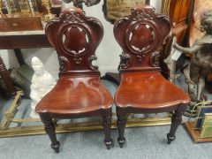 Pair of victorian mahogany hall chairs Thumbnail 4