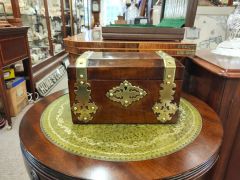 Victorian walnut & brass bound tea caddy Thumbnail 1